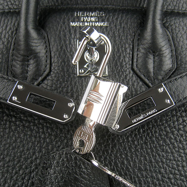 Super A Replica Hermes Togo Leather Birkin 25CM Handbag Black 6068 - Click Image to Close